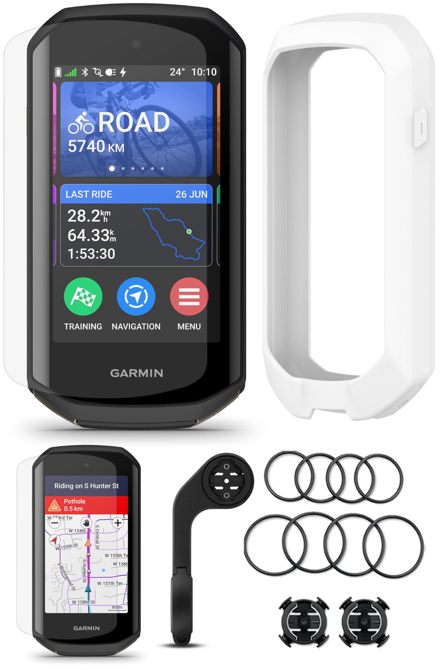 Garmin Edge 1050 Premium Cycling Computer Bundle - Color Touchscreen, Built-in Speaker, Training & Group Ride, Road Alerts with PlayBetter Silicone Case (White), Screen Protectors, Tether & More